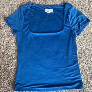 Live In The Moment Blue Square Neck Fitted T-Shirt‎